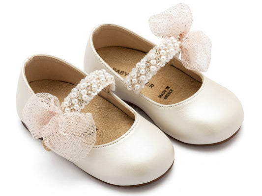 Γοβάκι Μονή Μπαρέτα Διακοσμημένη με Χειροποίητο Διακοσμητικό Εκρού