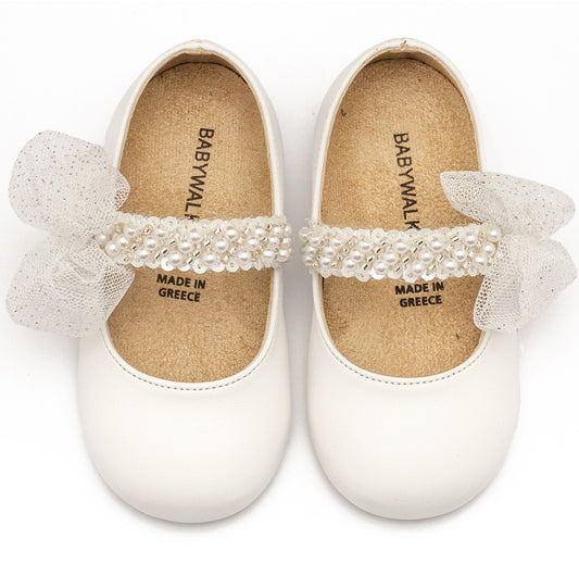 Γοβάκι Μονή Μπαρέτα Διακοσμημένη με Χειροποίητο Διακοσμητικό Λευκό