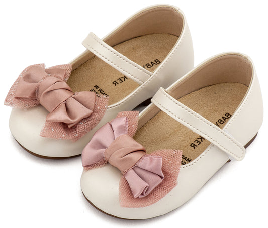 Γοβάκι Μονή Μπαρέτα Διακοσμημένη με Φιόγκο (Εκρού\white\pink)