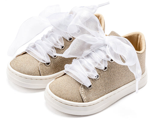 Sneaker απο Ύφασμα και Δέσιμο Κορδέλα Πλατίνα