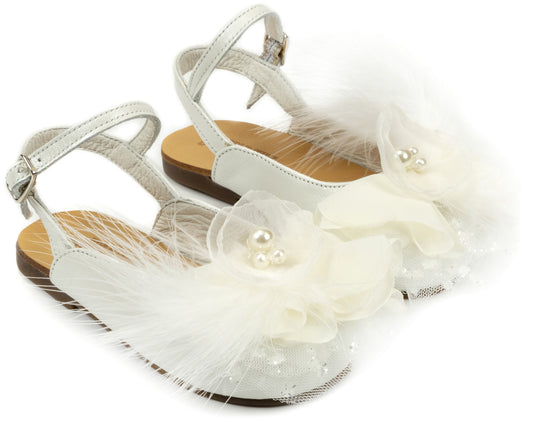 Δερμάτινο Σαμπό με Χειροποίητο Λουλούδι Εκρού