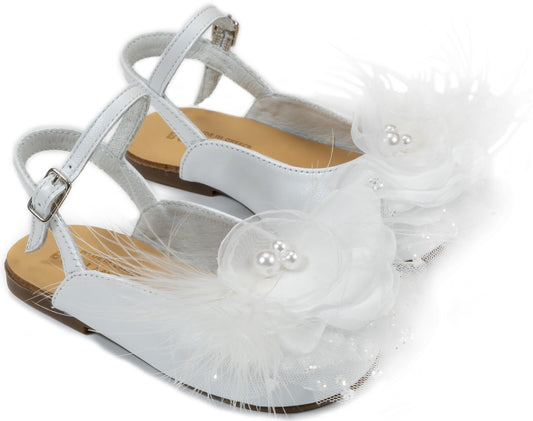 Δερμάτινο Σαμπό με Χειροποίητο Λουλούδι Λευκό