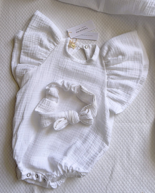 Muslin Wings Romper - Vanilla White