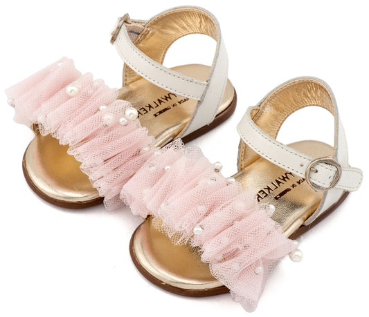 Πέδιλο με Χειροποίητο Διακοσμητικό απο Τούλι και Εκρού Ροζ