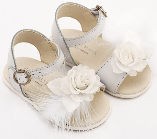 Πέδιλο Διακοσμημένο με Χειροποίητο Λουλούδι με Πούπουλα PRI2662 Λευκό
