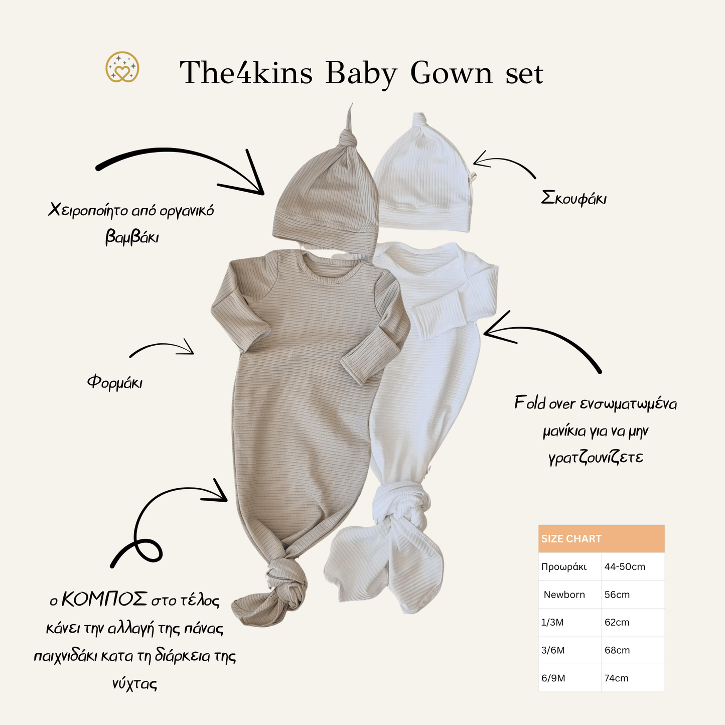Baby Gown Rosa - Βρεφικό Φορμάκι Ύπνου - My First Organics - The4kins baby brand