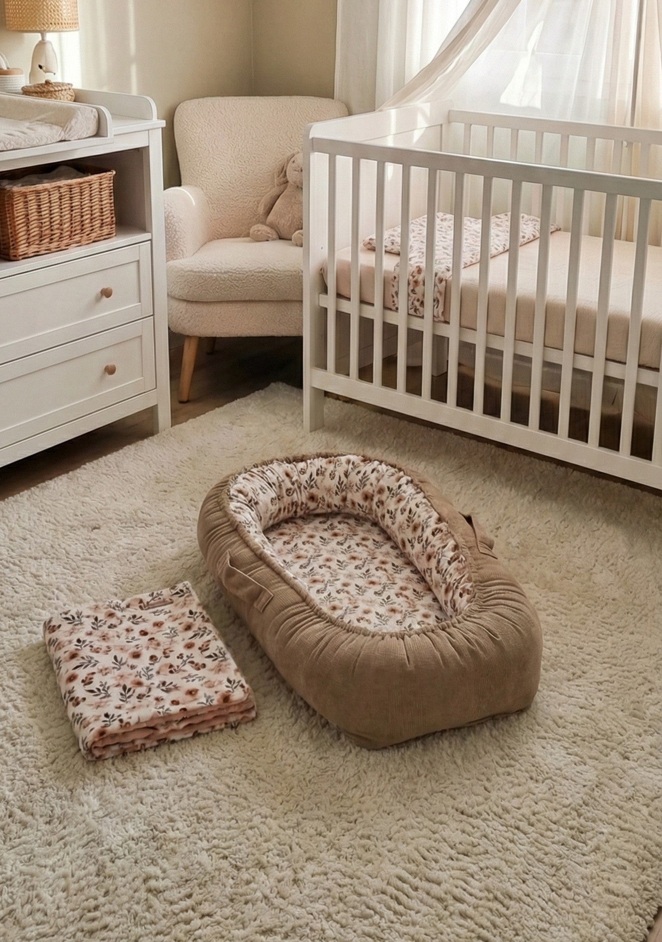 Xειροποίητη Φωλιά μωρού Baby Nest Bloom με λουλούδια για κορίτσι - The4kins premium essentials