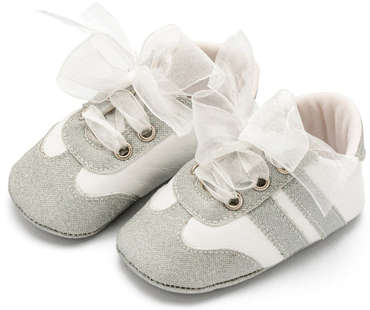 Δετά Sneakers με Κορδέλα Οργάντζα Ασημί - The4kins baby brand