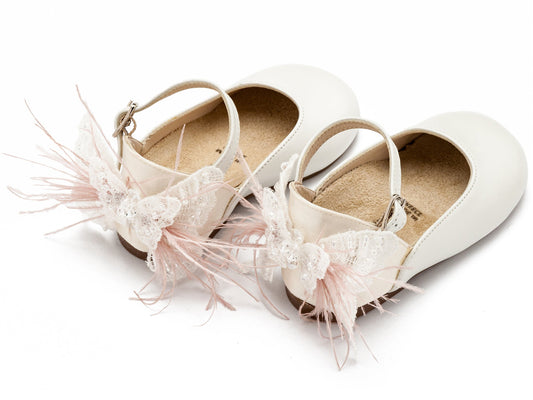 Γαλλικό Γοβάκι με Διακοσμημένη Φτερά Εκρού Ροζ - The4kins baby brand