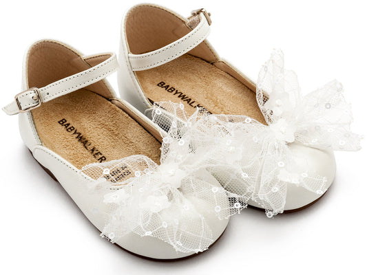 Γαλλικό Γοβάκι με Τούλινο Φιόγκο Εκρού - The4kins baby brand