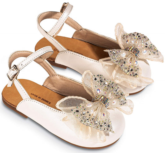 Γαλλικό Σαμπό με Φιόγκο Οργάντζας και Στρας Εκρού Ροζ - The4kins baby brand