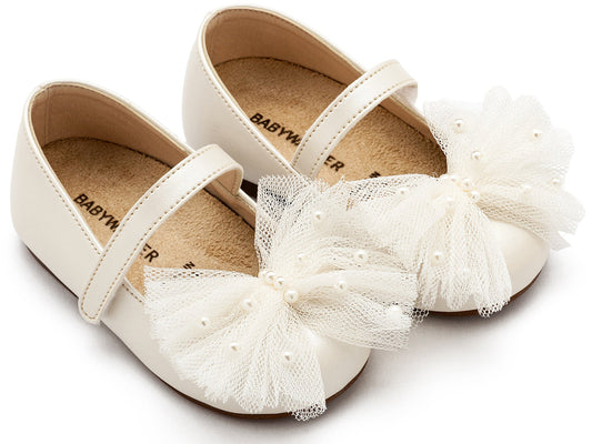 Γοβάκι με Χειροποίητο Φιόγκο και Πέρλες Εκρού - The4kins baby brand