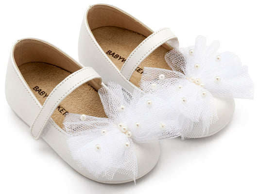 Γοβάκι με Χειροποίητο Φιόγκο και Πέρλες Λευκό - The4kins baby brand