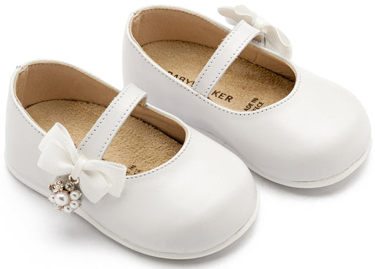 Γοβάκι Μονή Μπαρέτα με Φιογκάκι στο Πλάι Λευκό - The4kins baby brand