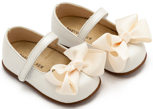 Γοβάκι Μονή Μπαρέτα με Φιόγκο Εκρού - The4kins baby brand