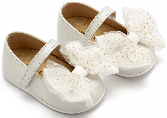 Γοβάκι Μονή Μπαρέτα με Φιόγκο Εκρού - The4kins baby brand