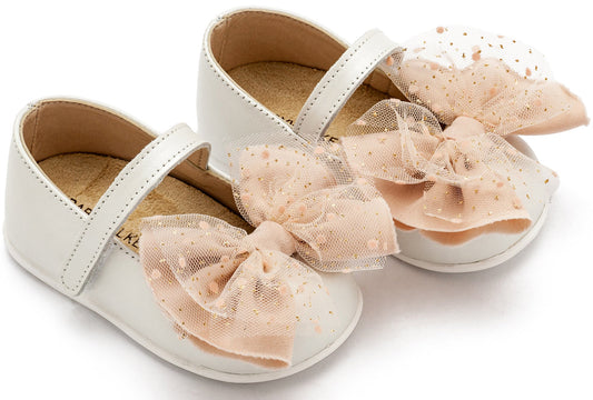 Γοβάκι Μονή Μπαρέτα με Φιόγκο Εκρού Νουντ - The4kins baby brand