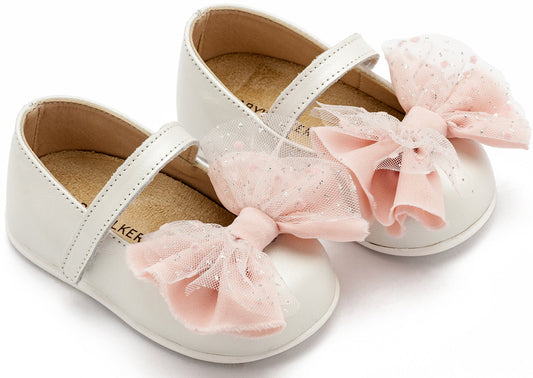 Γοβάκι Μονή Μπαρέτα με Φιόγκο Εκρού Ροζ - The4kins baby brand