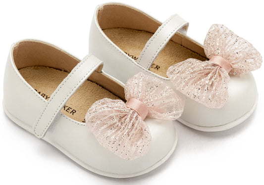 Γοβάκι Μονή Μπαρέτα με Φιόγκο Εκρού Ροζ - The4kins baby brand