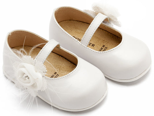 Γοβάκι Μονή Μπαρέτα με Λουλούδι Λευκό - The4kins baby brand