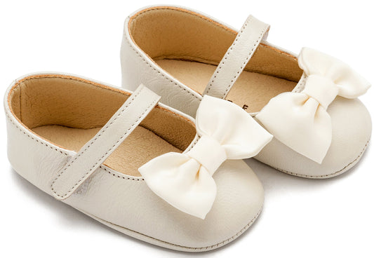 Γοβάκι Μονή Μπαρέτα με Υφασμάτινο Χειροποίητο Φιογκάκι Εκρού - The4kins baby brand