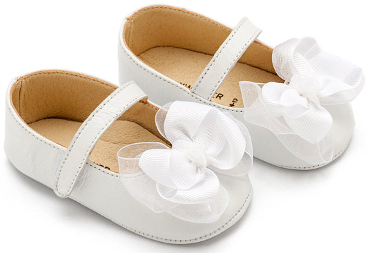 Γοβάκι Μονή Μπαρέτα με Υφασμάτινο Χειροποίητο Φιογκάκι Λευκό - The4kins baby brand