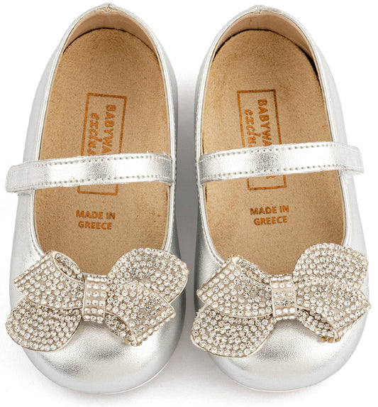 Γοβακι Μονή Μπαρέτα Στρας με Φιογκάκι Στρας Ασημί - The4kins baby brand