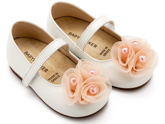 Γοβάκι Μονή Μπαρέτα Χρατς με Διακοσμητικό Οργάντζας και Πέρλες (MORE COLORS IN) - The4kins baby brand