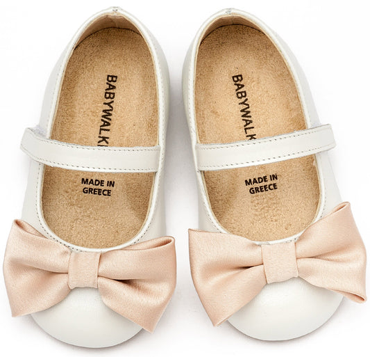 Γοβάκι Μονή Μπαρέτα Χρατς με Φιογκάκι Εκρού Μπεζ - The4kins baby brand