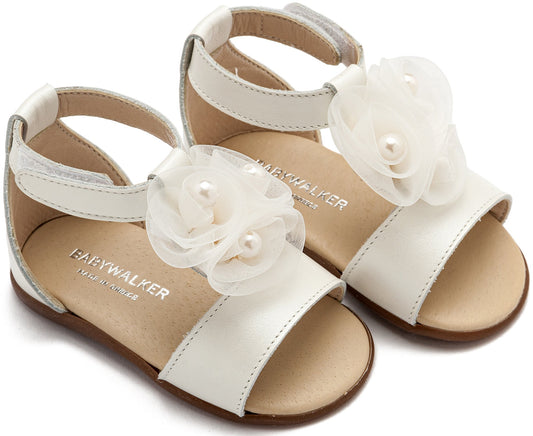 Πέδιλο Διακοσμημένο με Λουλούδια και Πέρλες PRI2641 Εκρού - The4kins baby brand