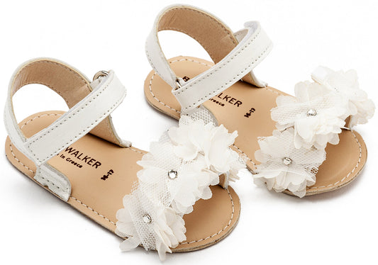 Πέδιλο με Chiffon Λουλούδια Λευκό - The4kins baby brand