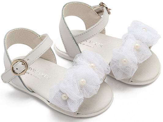 Πέδιλο με Λουλουδάκια και Πέρλες Λευκό - The4kins baby brand