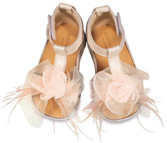 Πέδιλο με Λουλούδι Εκρού - Νουντ - The4kins baby brand