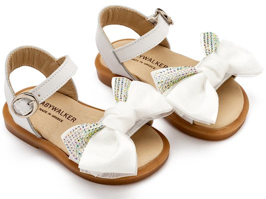 Πέδιλο με Σατέν Φιογκάκι & Στρας Λευκό - The4kins baby brand