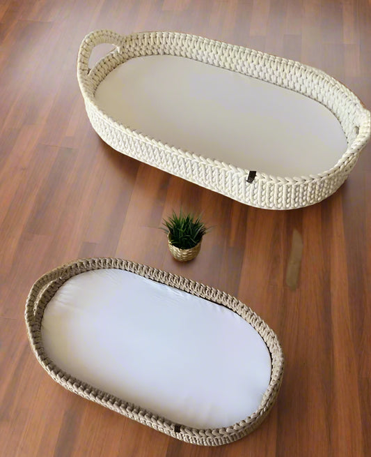 Πλεκτή Αλλαξιέρα Με Αντιβακτηριδιακό Στρωματάκι Cream - The4kins baby brand