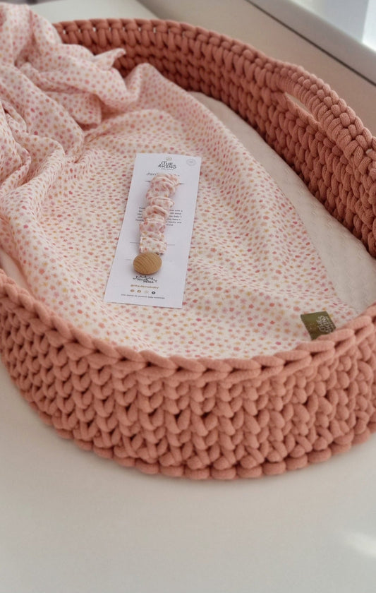 Πλεκτή Αλλαξιέρα Με Αντιβακτηριδιακό Στρωματάκι Golden Pink - The4kins baby brand