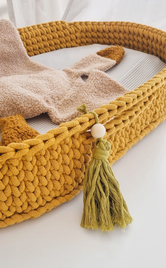 Πλεκτή Αλλαξιέρα Με Αντιβακτηριδιακό Στρωματάκι Yellow - The4kins baby brand