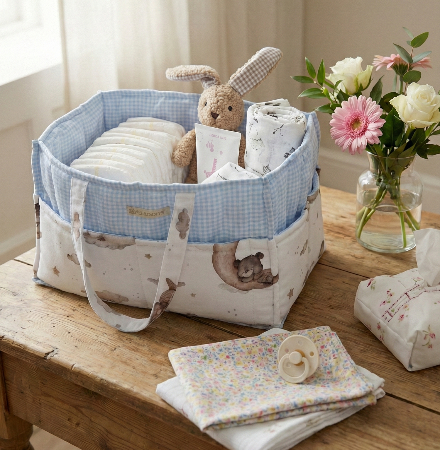 he4kins quilted nappy caddy in organic cotton for baby nursery organization