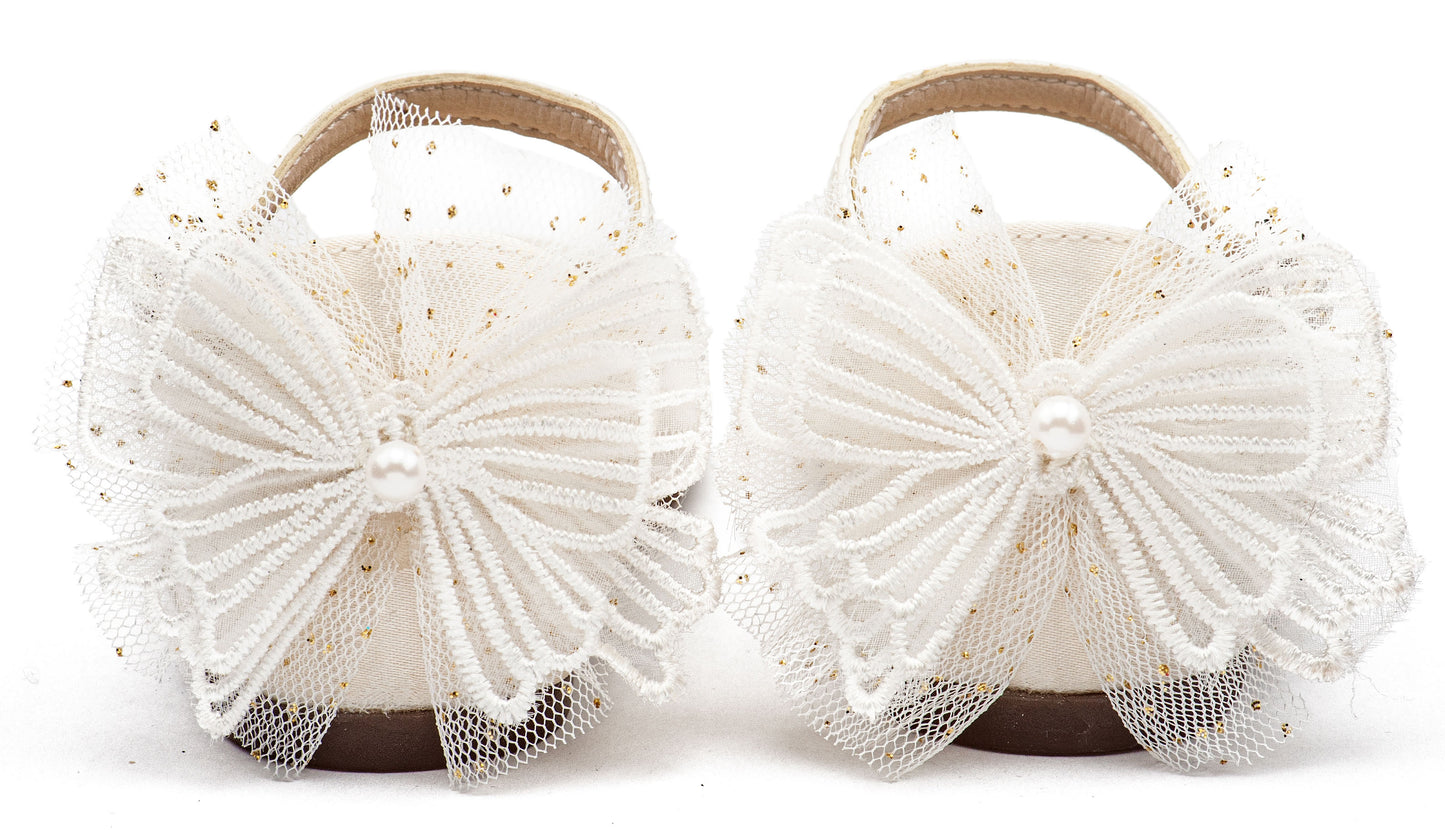 Γαλλικό Γοβάκι με Διακοσμημένη Φτέρνα Πεταλούδα Εκρού\ Λευκό