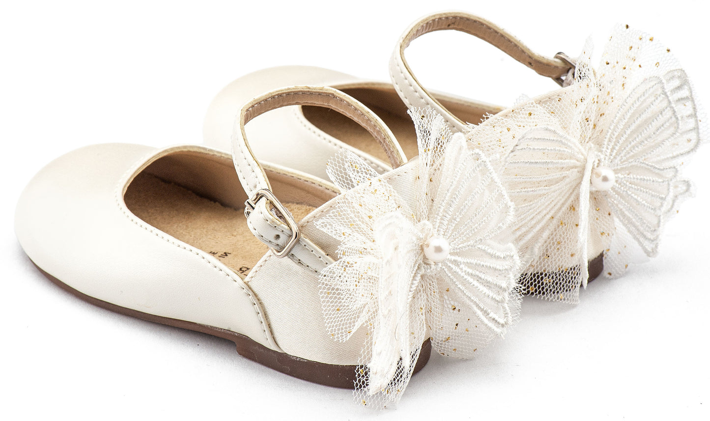 Γαλλικό Γοβάκι με Διακοσμημένη Φτέρνα Πεταλούδα Εκρού\ Λευκό