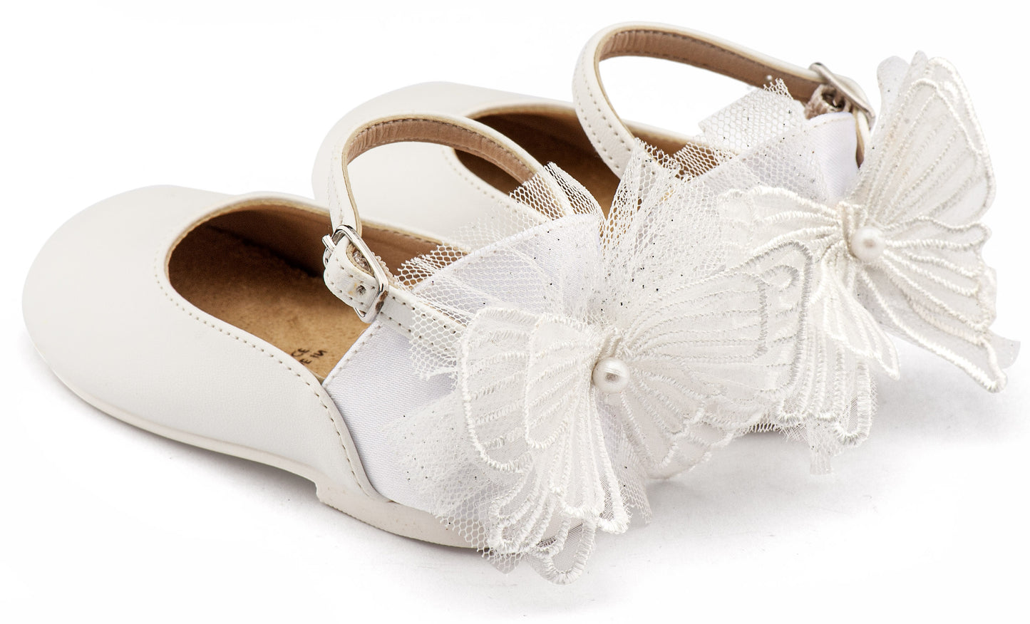 Γαλλικό Γοβάκι με Διακοσμημένη Φτέρνα Πεταλούδα Εκρού\ Λευκό