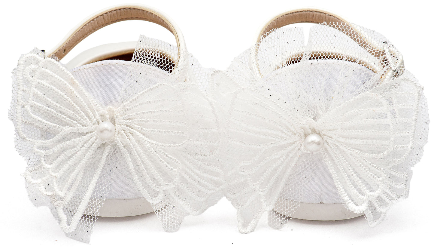 Γαλλικό Γοβάκι με Διακοσμημένη Φτέρνα Πεταλούδα Εκρού\ Λευκό