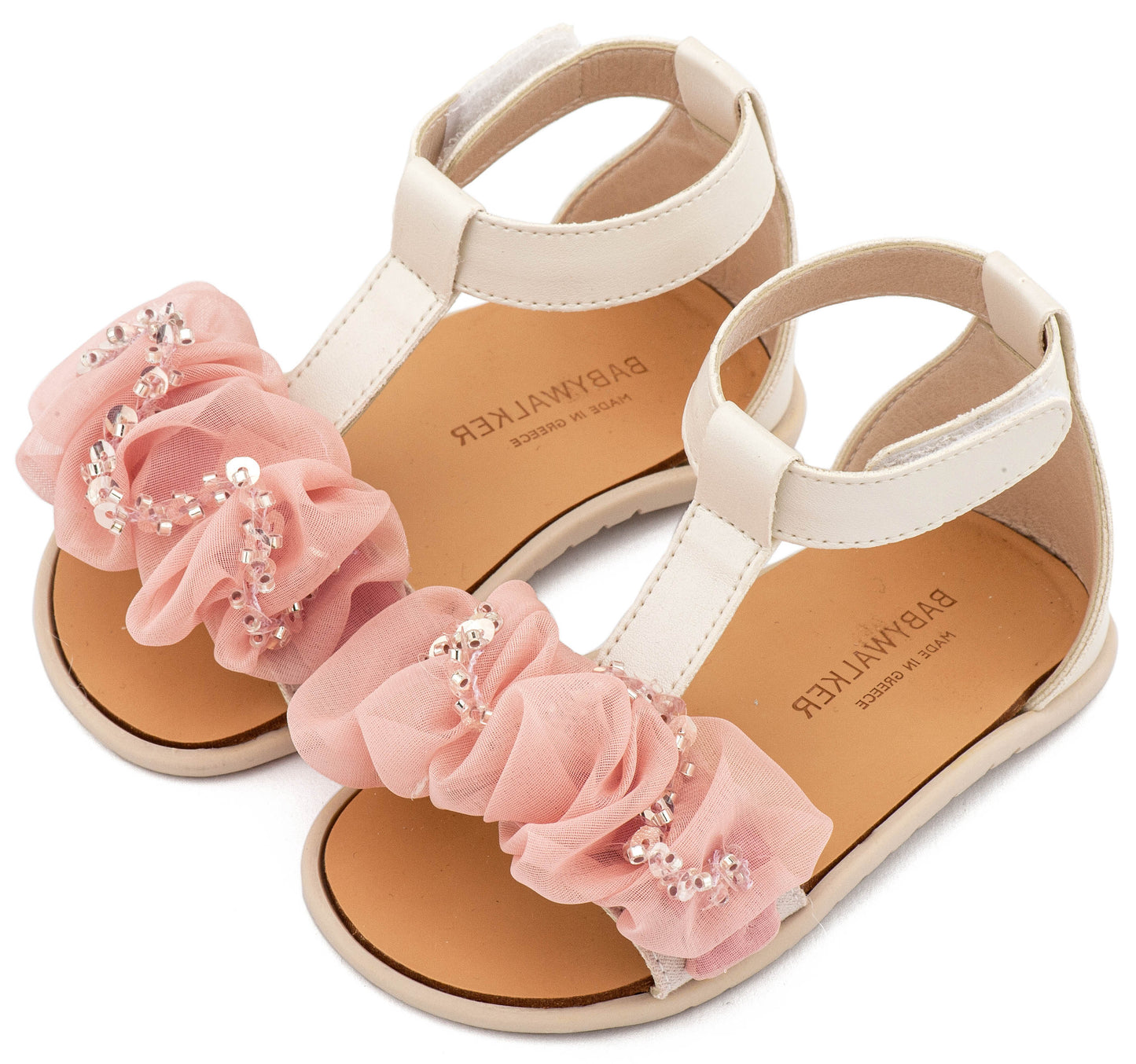 Πέδιλο με Διακοσμητικό Οργάντζας  Εκρού Ροζ