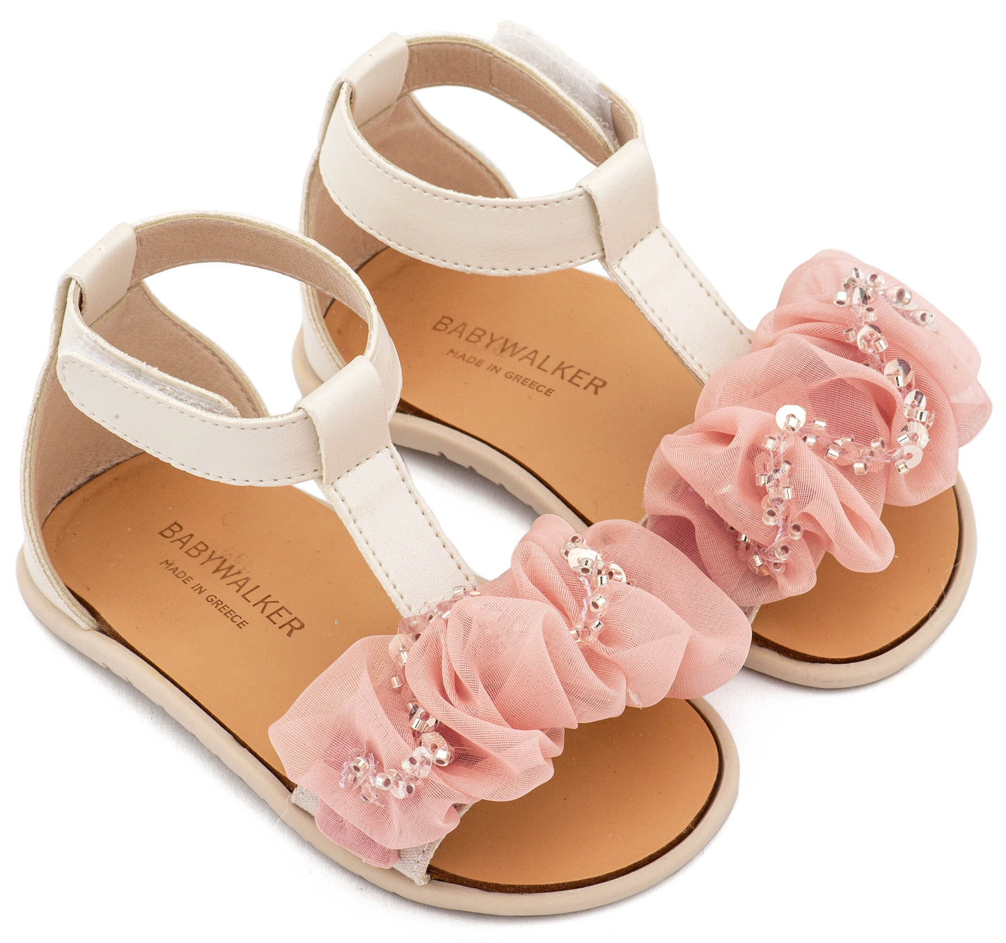 Πέδιλο με Διακοσμητικό Οργάντζας  Εκρού Ροζ