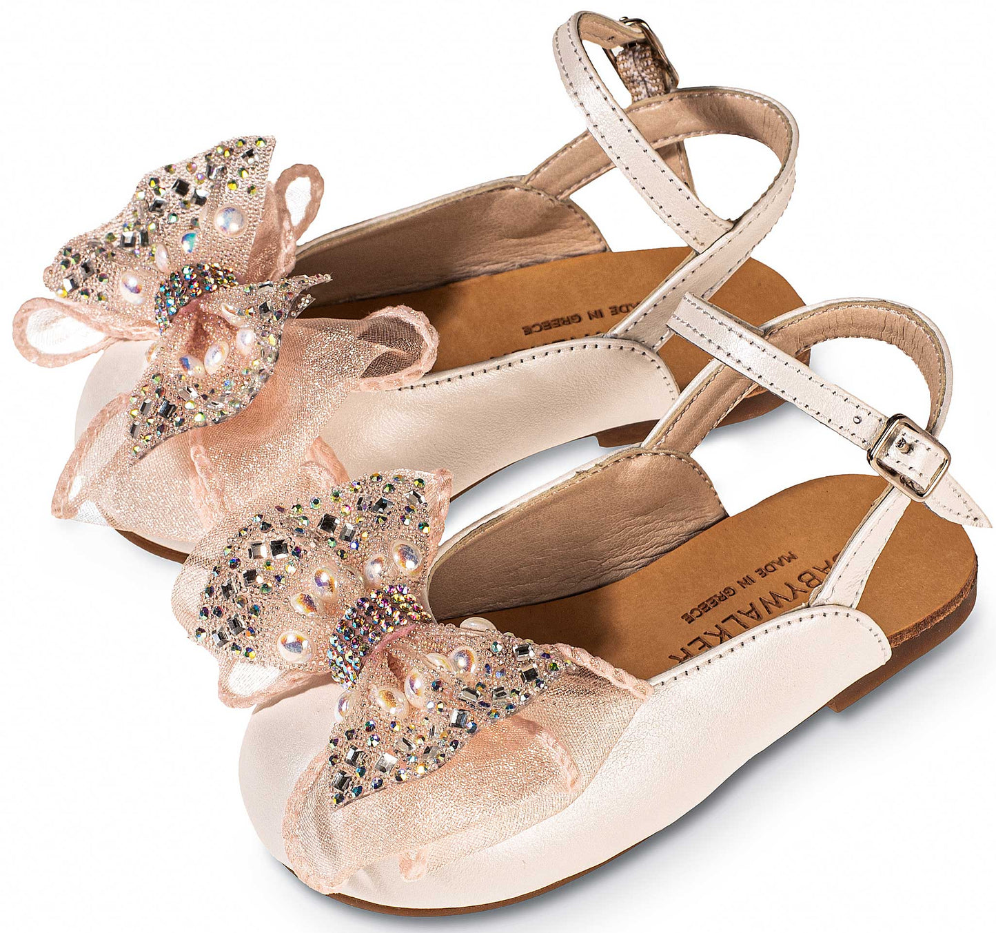 Γαλλικό Σαμπό με Φιόγκο Οργάντζας και Στρας Εκρού Ροζ