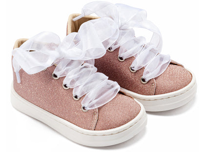Sneaker απο Ύφασμα και Δέσιμο Κορδέλα Ροζ