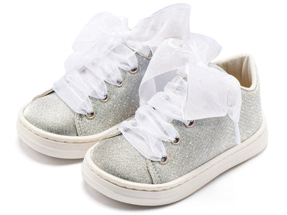 Sneaker απο Ύφασμα και Δέσιμο Κορδέλα Ασημί