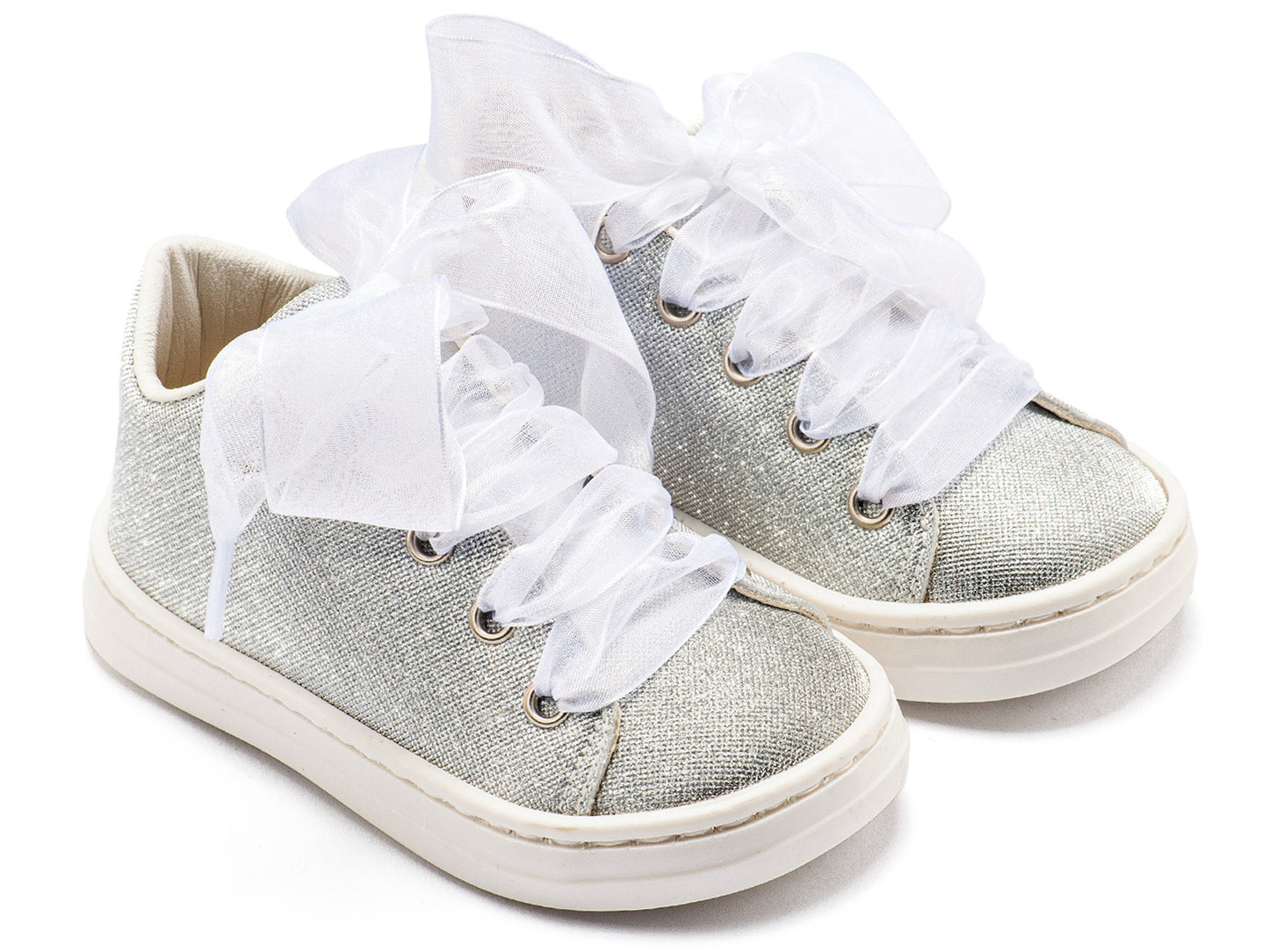 Sneaker απο Ύφασμα και Δέσιμο Κορδέλα Ασημί