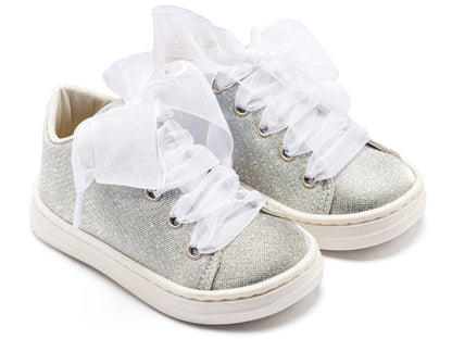 Sneaker απο Ύφασμα και Δέσιμο Κορδέλα Ασημί