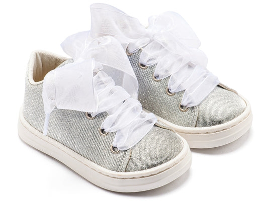 Sneaker απο Ύφασμα και Δέσιμο Κορδέλα Ασημί
